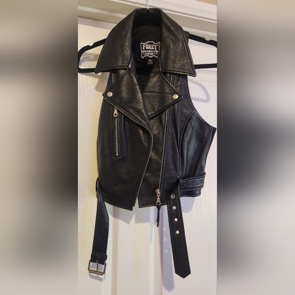 Genuine Leather Women's Black Vest